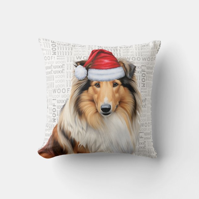 Rough Collie Dog Lover Christmas Holiday Cushion (Front)