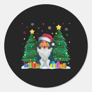 Rough Collie Dog Lovers Santa Hat Ugly Christmas S Classic Round Sticker