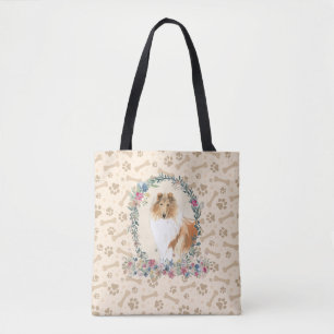 Rough Collie Dog Paw Print & Dog Bone Cute  Tote Bag