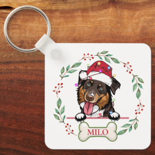 Rough Collie Dog Personalised Christmas Gift Key Ring