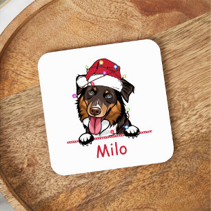 Rough Collie Dog Personalized Hand Drawing Square Paper Coaster