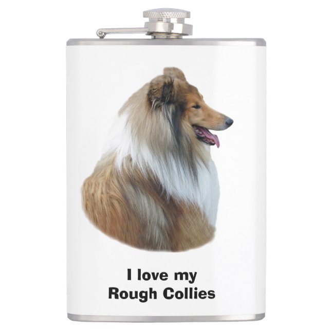 Rough Collie dog portrait photo Hip Flask (Front)