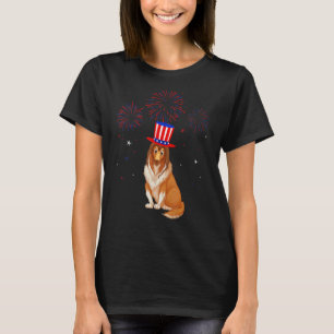 Rough Collie Dog Red White Blue Fireworks Decor 4t T-Shirt