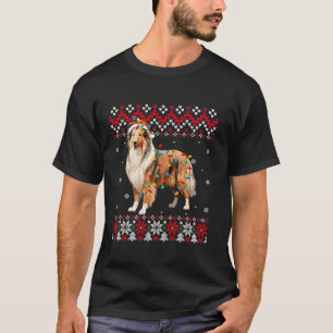 Rough Collie Dog Santa Hat Men Women Ugly Christma T-Shirt