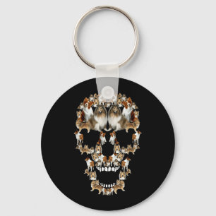 Rough Collie Dog Skull Halloween Costume Dog Key Ring