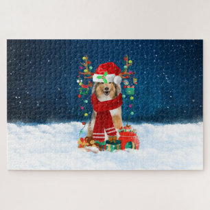 Rough Collie dog with Christmas gifts Jigsaw Puzzle