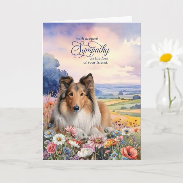 Rough Collie Dog with Wildflowers Pet Sympathy Card (Small Plant)