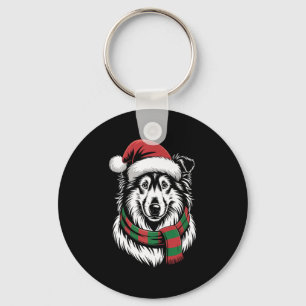 Rough Collie Dog Xmas Santa Hat Scarf Christmas Co Key Ring