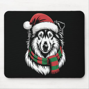 Rough Collie Dog Xmas Santa Hat Scarf Christmas Co Mouse Mat