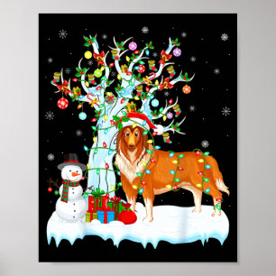 Rough Collie Dog Xmas Tree Lighting Rough Collie C Poster