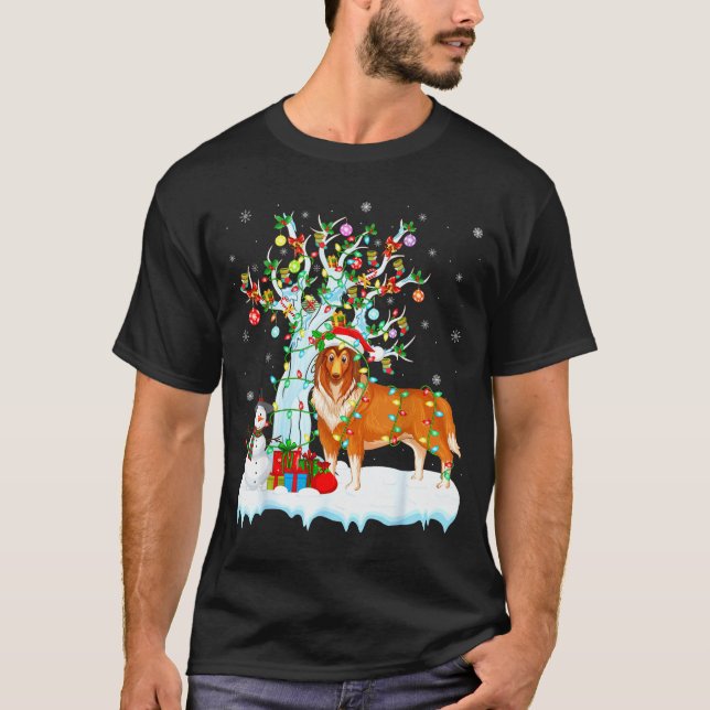 Rough Collie Dog Xmas Tree Lighting Rough Collie C T-Shirt (Front)