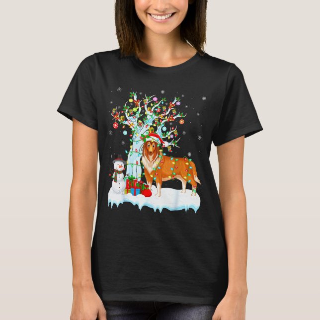 Rough Collie Dog Xmas Tree Lighting Rough Collie C T-Shirt (Front)