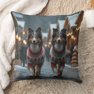 Rough Collie Dogs Christmas Snow Holiday Cushion