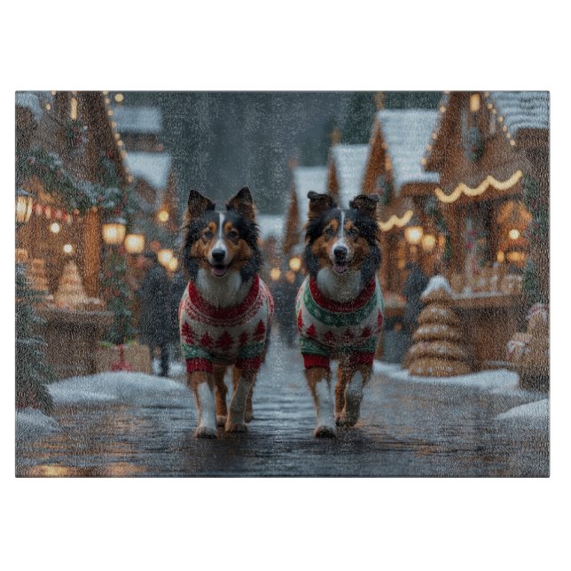 Rough Collie Dogs Christmas Snow Holiday Cutting Board (Front)