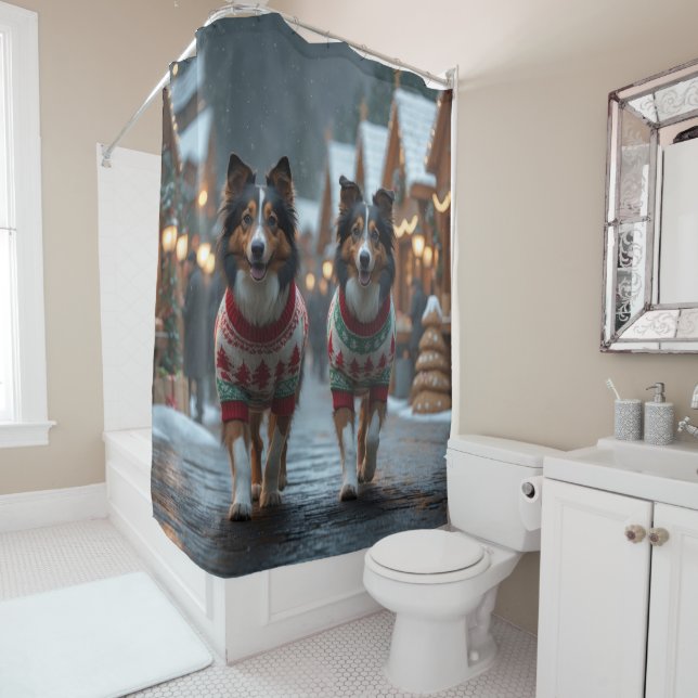 Rough Collie Dogs Christmas Snow Holiday Shower Curtain (In Situ)