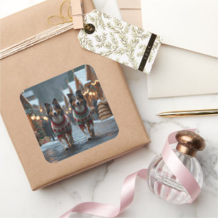 Rough Collie Dogs Christmas Snow Holiday Square Sticker