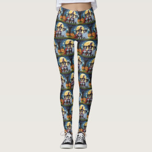 Rough Collie Dogs Pumpkin Halloween Funny Leggings