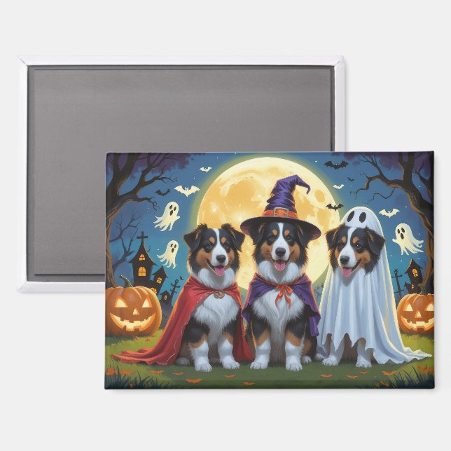 Rough Collie Dogs Pumpkin Halloween Funny Magnet (Front/Back)