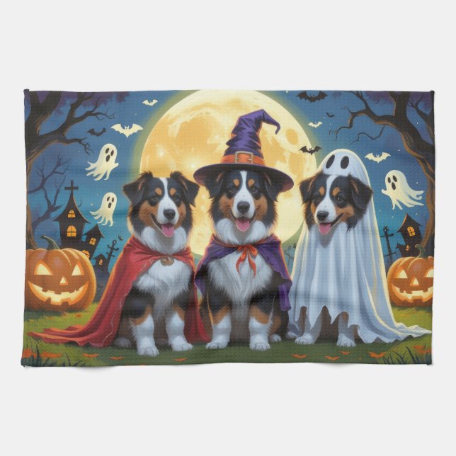 Rough Collie Dogs Pumpkin Halloween Funny Tea Towel (Horizontal)