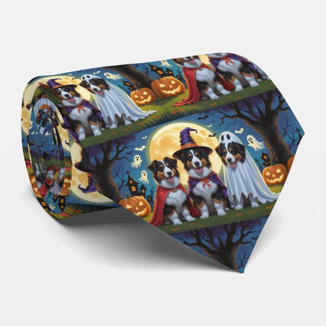 Rough Collie Dogs Pumpkin Halloween Funny Tie (Rolled)