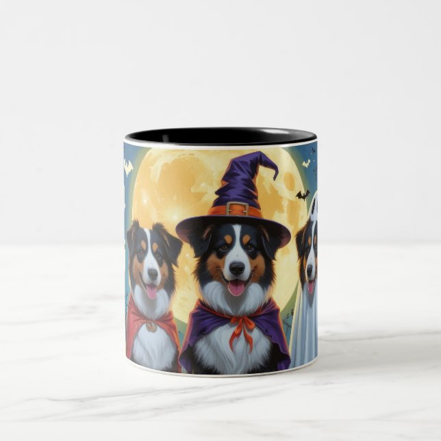 Rough Collie Dogs Pumpkin Halloween Funny Two-Tone Coffee Mug (Center)