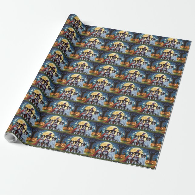 Rough Collie Dogs Pumpkin Halloween Funny Wrapping Paper (Unrolled)
