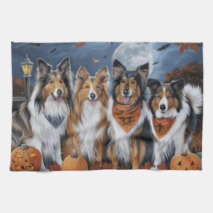 Rough Collie Halloween Spooky Tea Towel