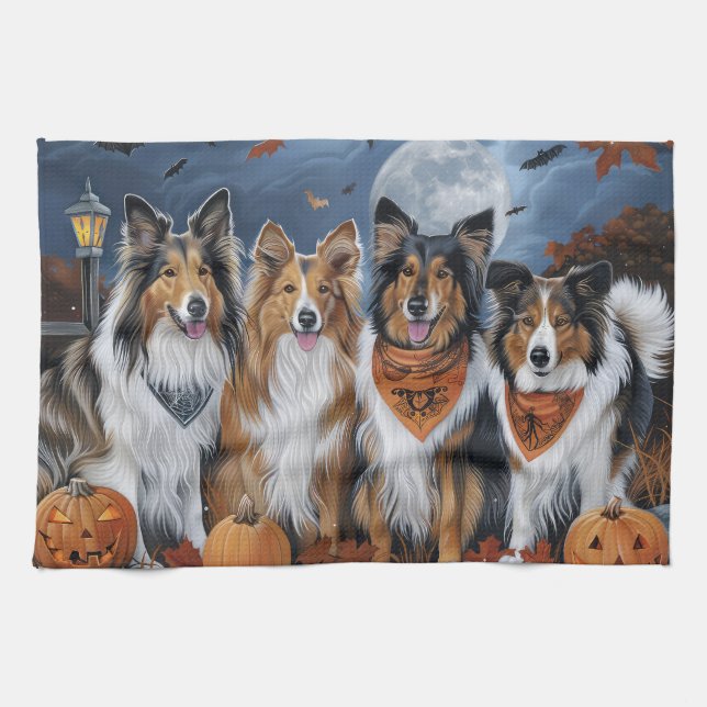 Rough Collie Halloween Spooky Tea Towel (Horizontal)