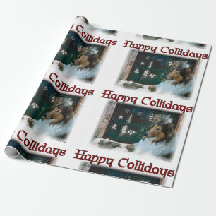 Rough Collie Happy Collidays Christmas Wrapping Paper