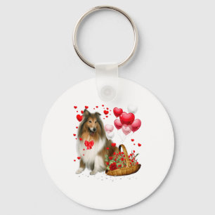 Rough Collie Heart Balloon Happy Valentine Day Dog Key Ring