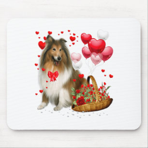 Rough Collie Heart Balloon Happy Valentine Day Dog Mouse Mat