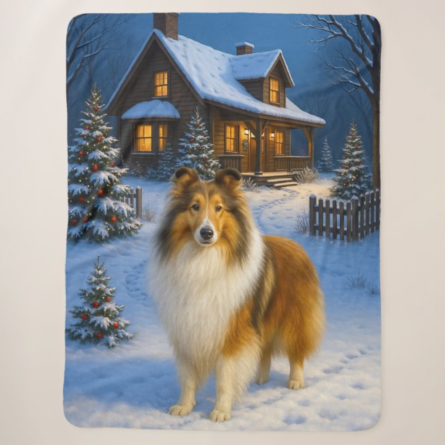 Rough Collie Holiday  Sherpa Blanket (Front)