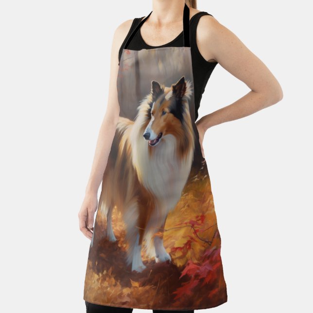 Rough Collie in Autumn Leaves Fall Inspire Apron (Insitu)