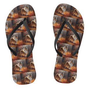 Rough Collie in Autumn Leaves Fall Inspire Flip Flops