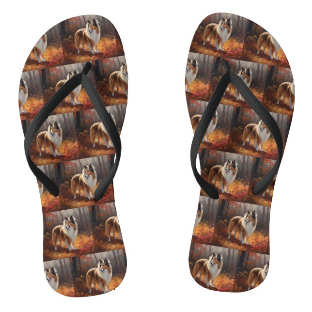 Rough Collie in Autumn Leaves Fall Inspire Flip Flops (Footbed)