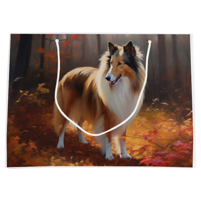 Rough Collie in Autumn Leaves Fall Inspire Large Gift Bag (Front)