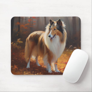 Rough Collie in Autumn Leaves Fall Inspire Mouse Mat