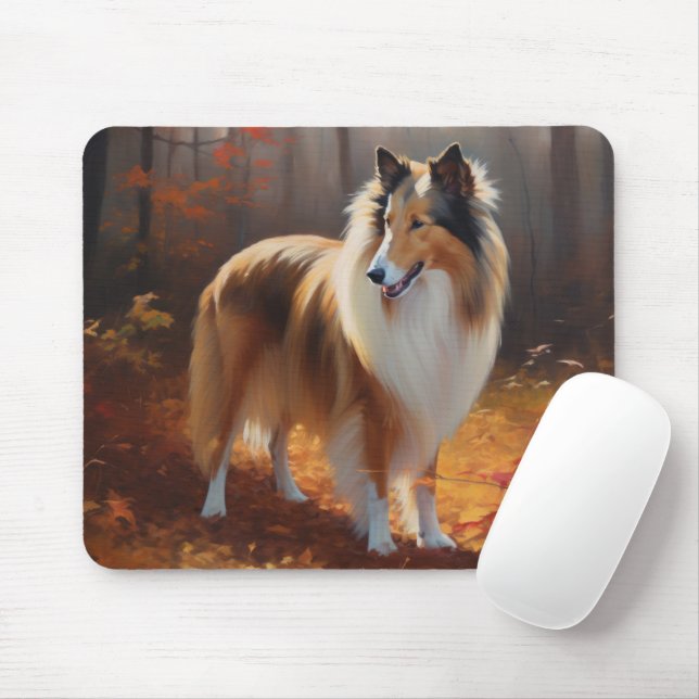 Rough Collie in Autumn Leaves Fall Inspire Mouse Mat (With Mouse)