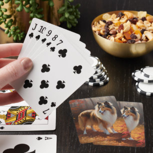 Rough Collie in Autumn Leaves Fall Inspire Playing Cards