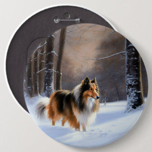 Rough Collie Let It Snow Christmas 6 Cm Round Badge