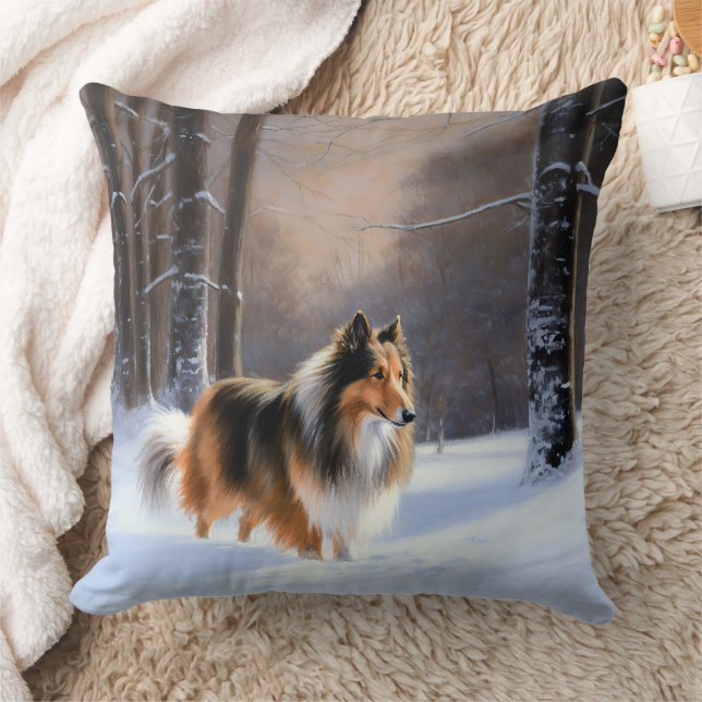 Rough Collie Let It Snow Christmas Cushion (Blanket)