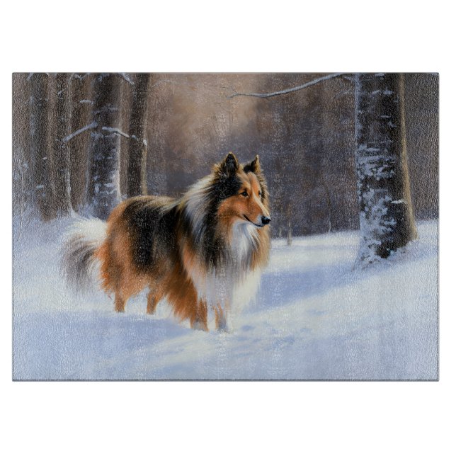 Rough Collie Let It Snow Christmas Cutting Board (Front)