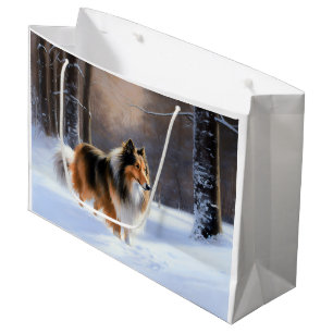 Rough Collie Let It Snow Christmas Large Gift Bag