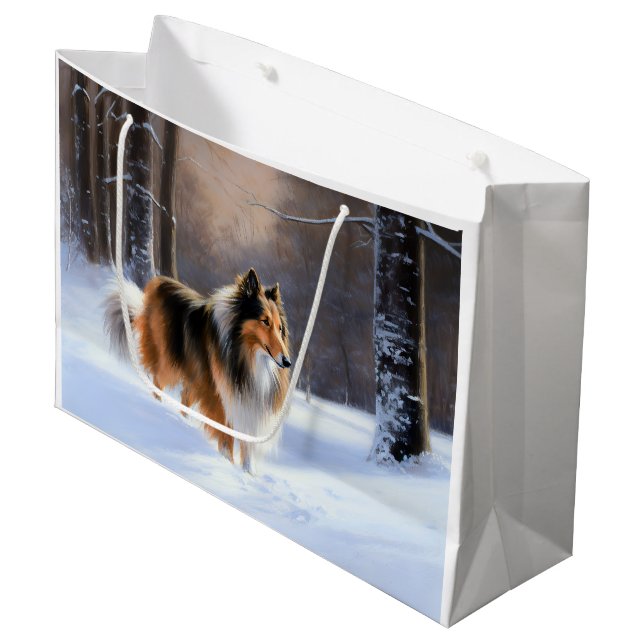 Rough Collie Let It Snow Christmas Large Gift Bag (Front Angled)