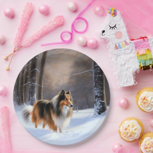 Rough Collie Let It Snow Christmas Paper Plate (Party)