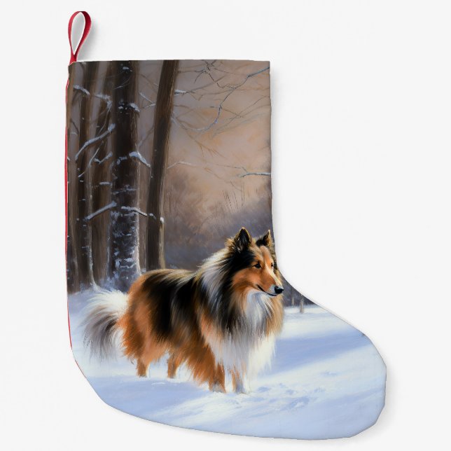 Rough Collie Let It Snow Christmas Small Christmas Stocking (Front)
