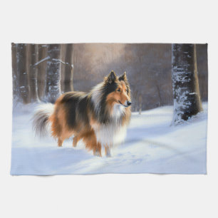 Rough Collie Let It Snow Christmas Tea Towel