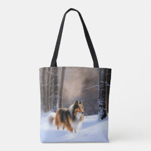 Rough Collie Let It Snow Christmas Tote Bag