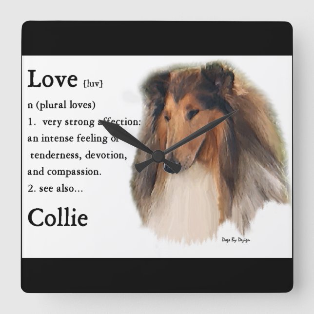 Rough Collie Love Is Square Wall Clock (Front)