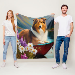 Rough Collie on a Paddle: A Scenic Adventure Fleece Blanket